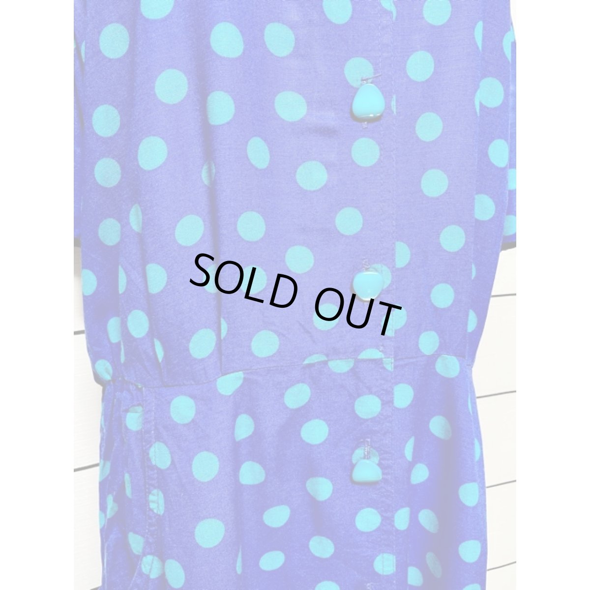 画像7: ドット柄 バイカラー 前開き ウエストゴム 半袖 レトロ USA古着 ヴィンテージワンピース (7)