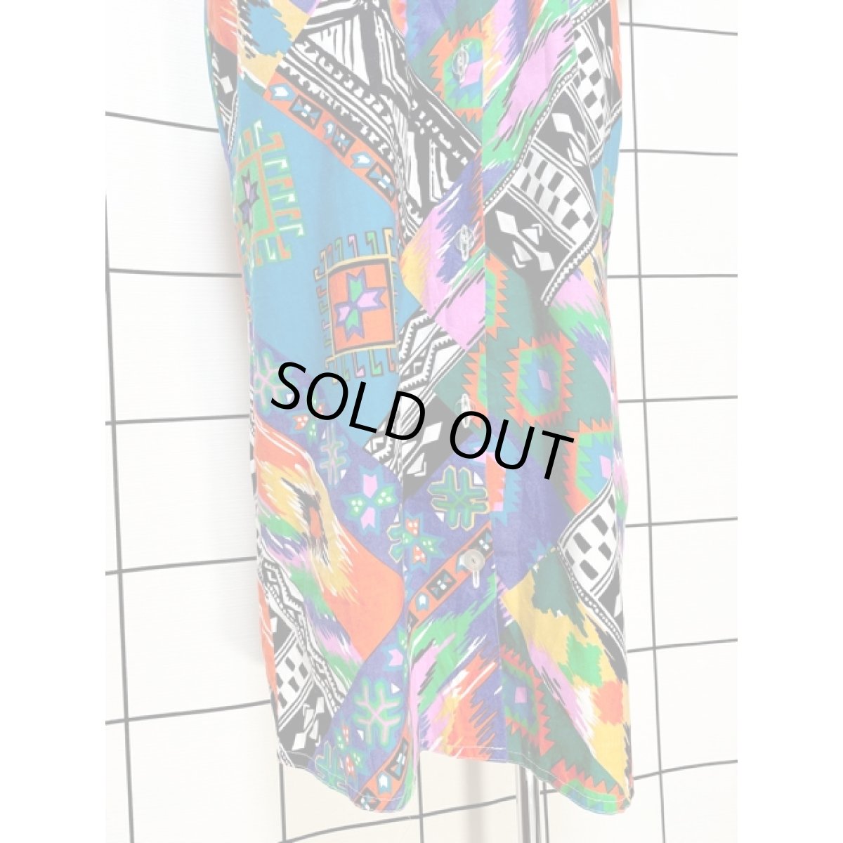 画像10: チマヨ柄 前開き ウエストゴム 半袖 レトロ USA古着 ヴィンテージワンピース (10)