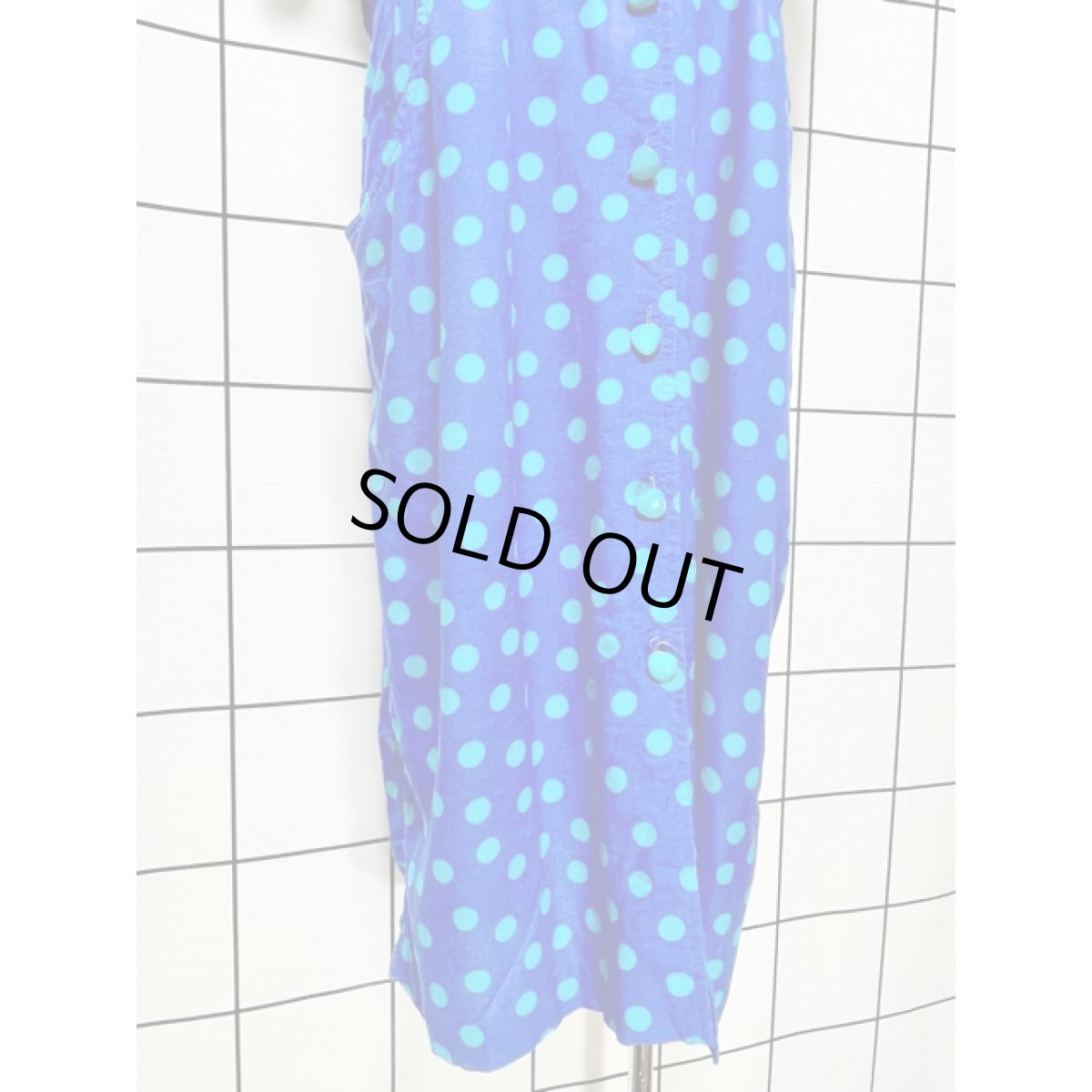 画像8: ドット柄 バイカラー 前開き ウエストゴム 半袖 レトロ USA古着 ヴィンテージワンピース (8)