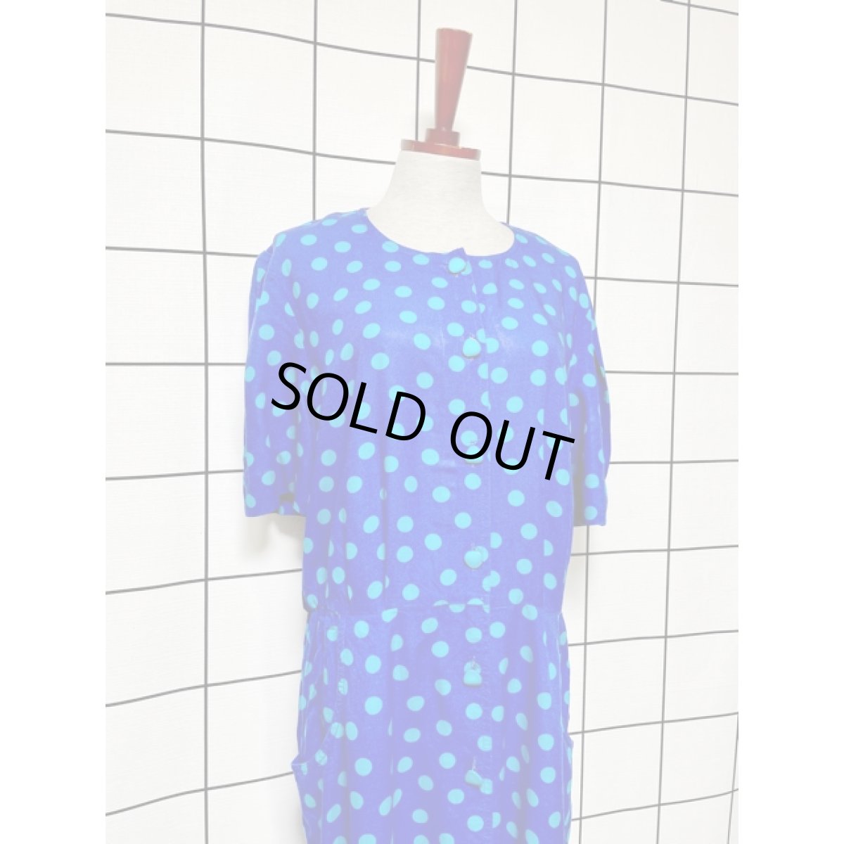 画像6: ドット柄 バイカラー 前開き ウエストゴム 半袖 レトロ USA古着 ヴィンテージワンピース (6)