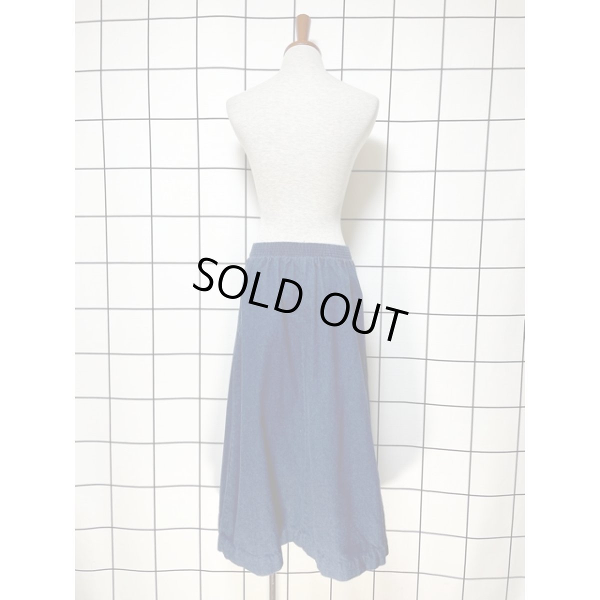 画像5: デニム 無地 前開き ウエストゴム レトロ USA古着 ヴィンテージスカート (5)