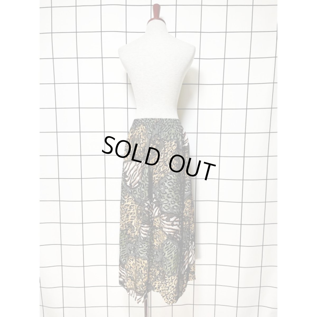 画像5: アフリカン調 総柄 アート柄 ウエストゴム レトロ USA古着 ヴィンテージスカート (5)