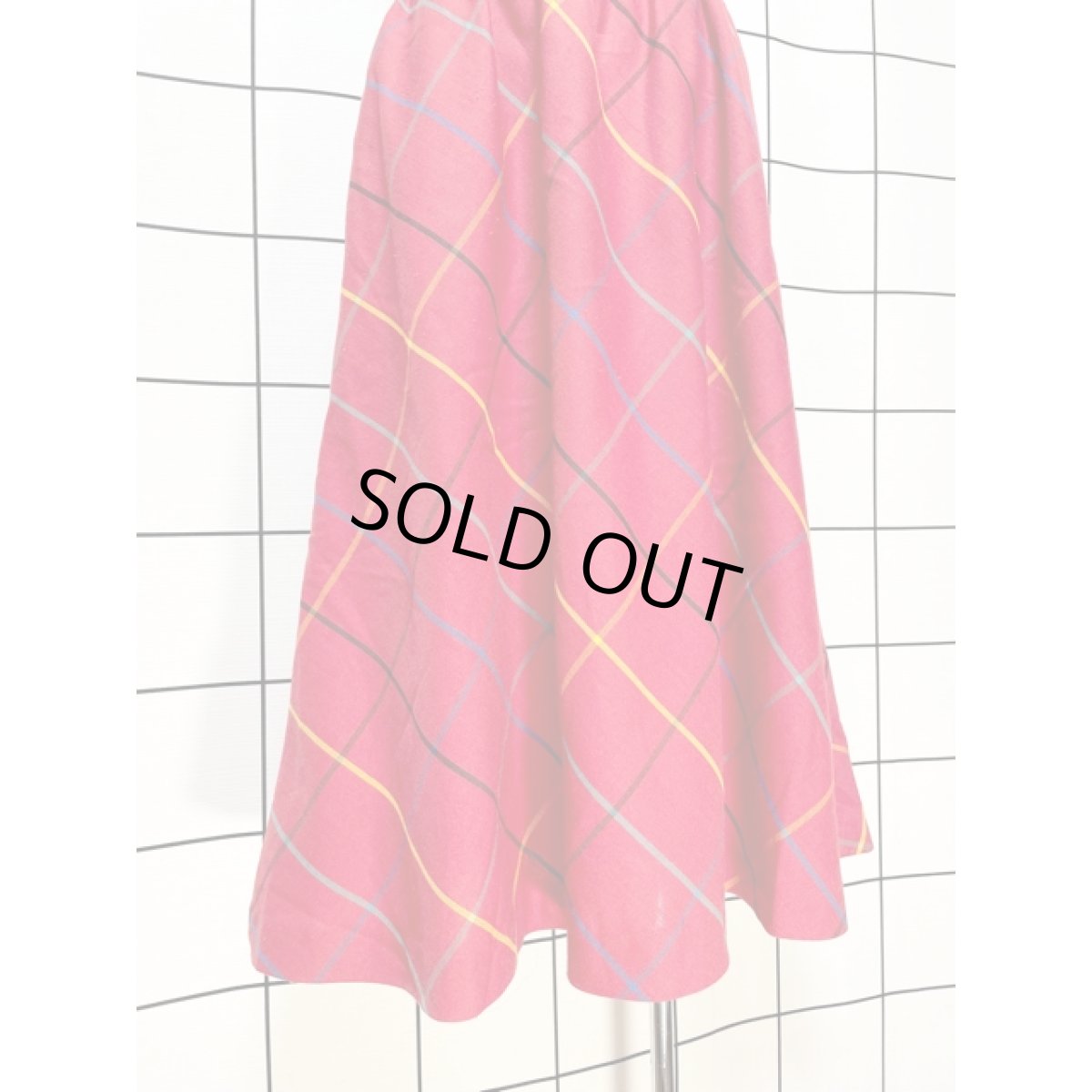 画像6: チェック柄 ウエストゴム レッド レトロ ヨーロッパ古着 ヴィンテージスカート (6)