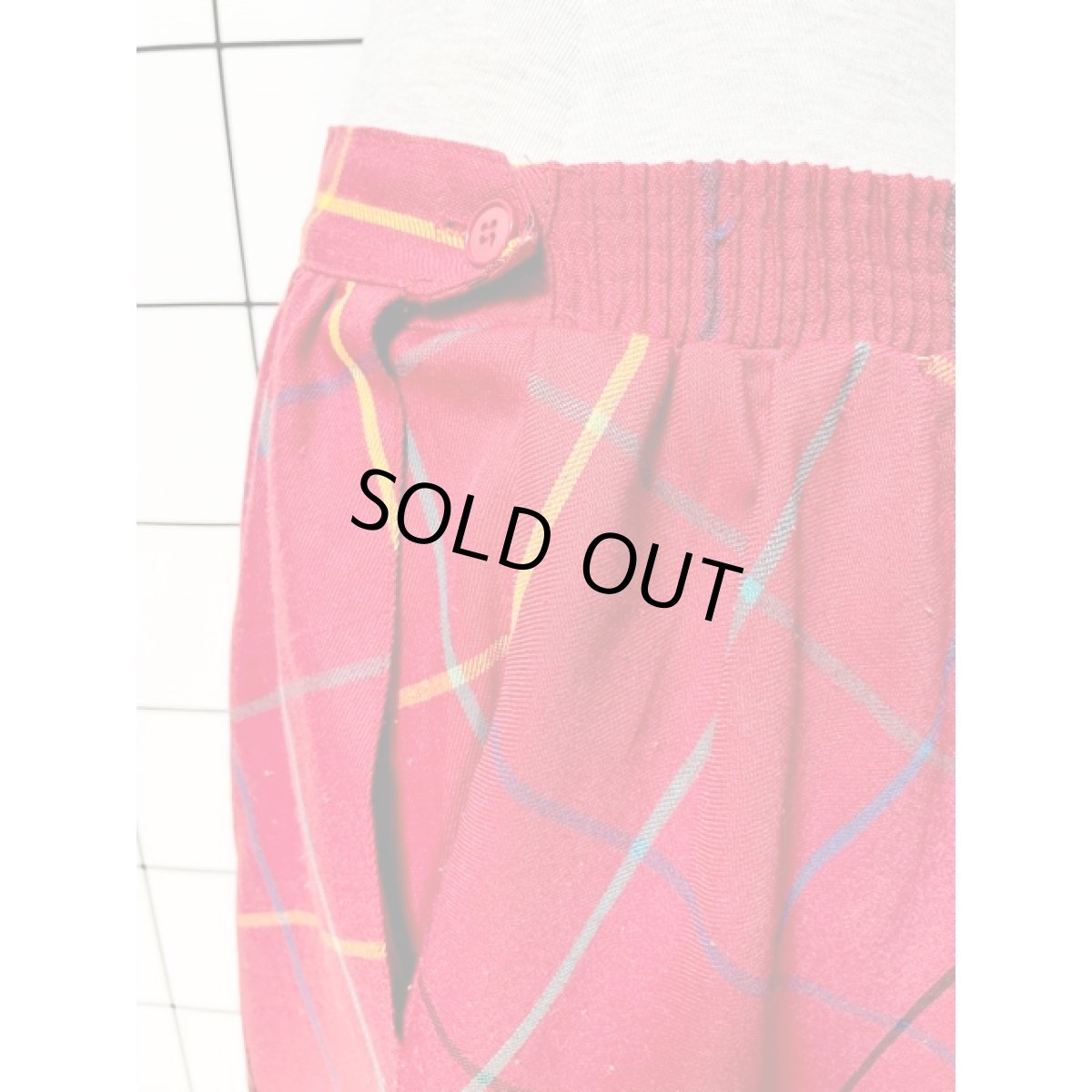 画像7: チェック柄 ウエストゴム レッド レトロ ヨーロッパ古着 ヴィンテージスカート (7)