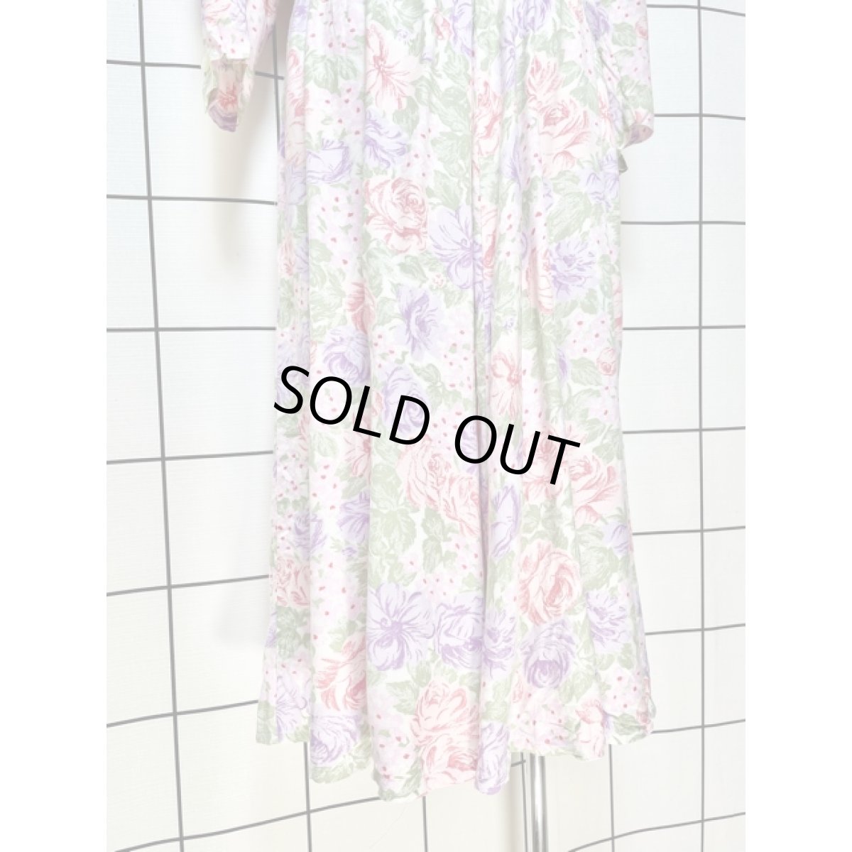 画像10: 総花柄 ノーカラー ウエストゴム ガーリー 長袖 レトロ USA古着 ヴィンテージワンピース (10)