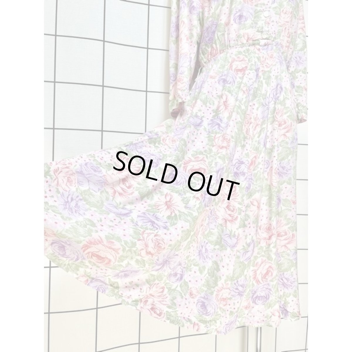 画像11: 総花柄 ノーカラー ウエストゴム ガーリー 長袖 レトロ USA古着 ヴィンテージワンピース (11)