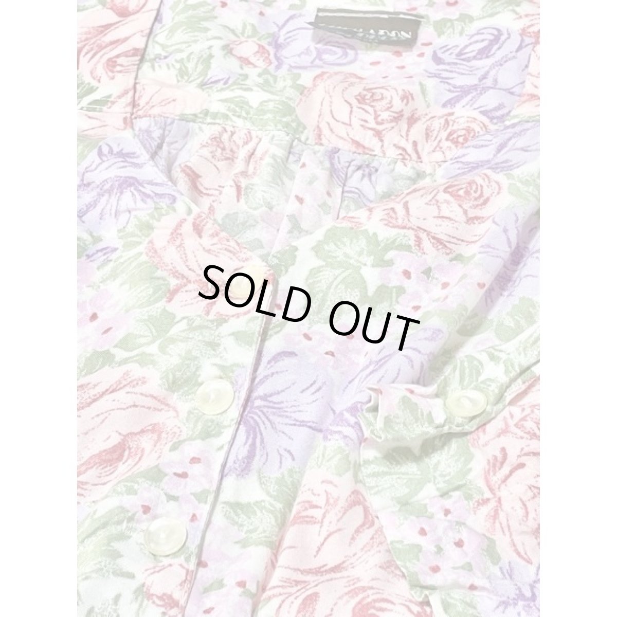 画像12: 総花柄 ノーカラー ウエストゴム ガーリー 長袖 レトロ USA古着 ヴィンテージワンピース (12)