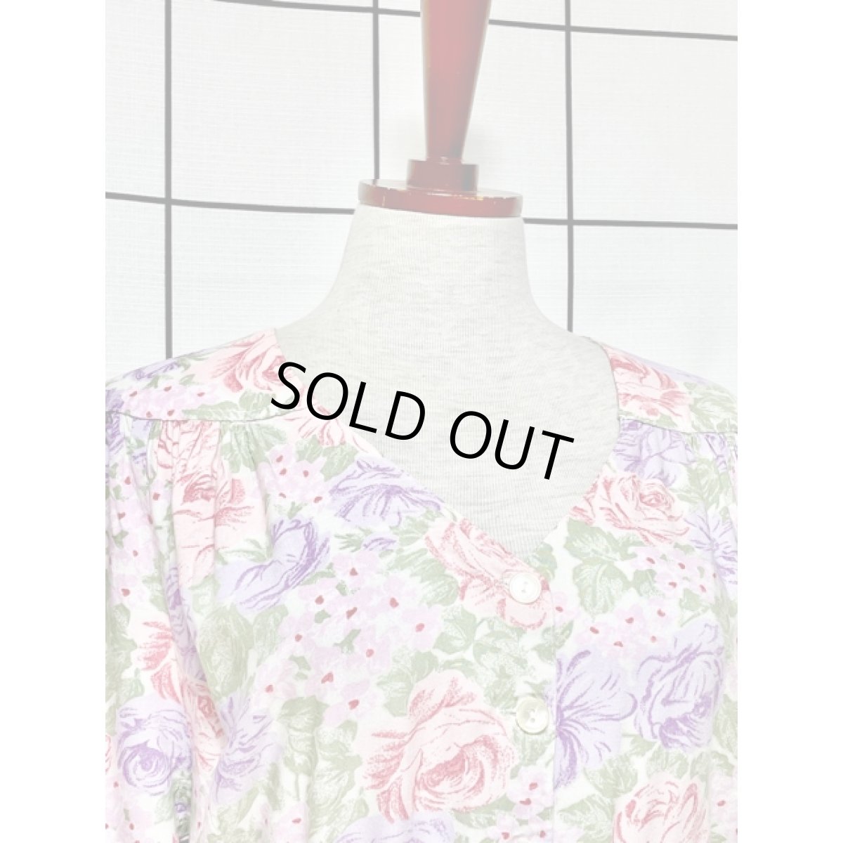 画像3: 総花柄 ノーカラー ウエストゴム ガーリー 長袖 レトロ USA古着 ヴィンテージワンピース (3)