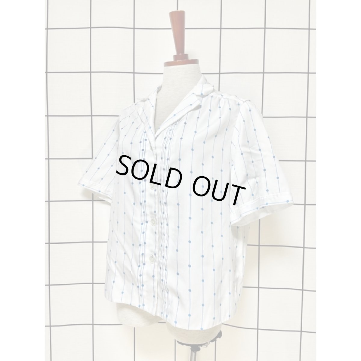 画像2: ドット  ストライプ ホワイト レトロ ヨーロッパ古着 半袖 シャツ ヴィンテージブラウス (2)