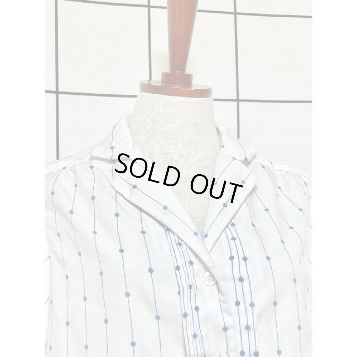 画像3: ドット  ストライプ ホワイト レトロ ヨーロッパ古着 半袖 シャツ ヴィンテージブラウス (3)