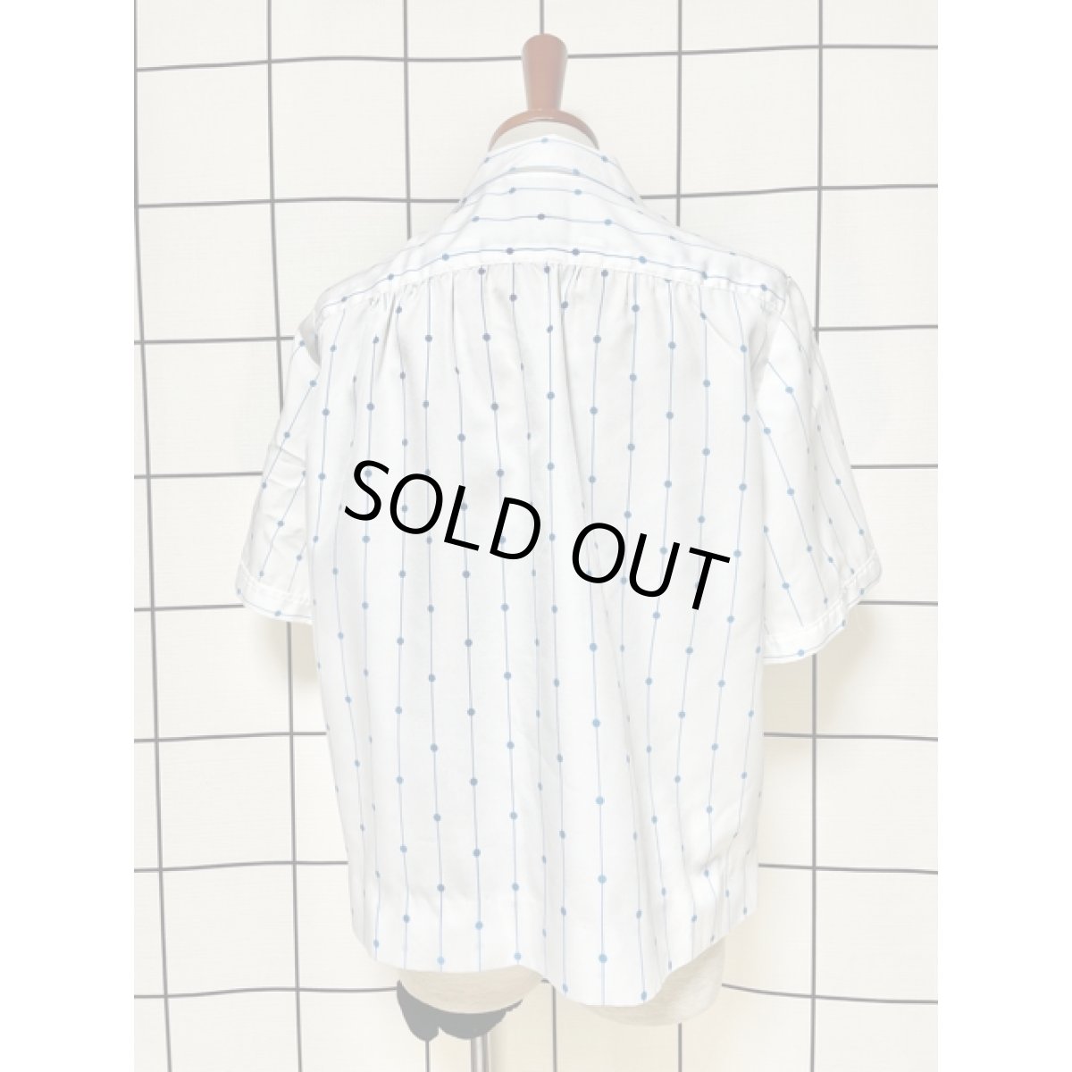 画像5: ドット  ストライプ ホワイト レトロ ヨーロッパ古着 半袖 シャツ ヴィンテージブラウス (5)