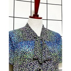 画像3: レトロワンピース グラデーションカラー リボン 70年代 半袖 古着 (3)
