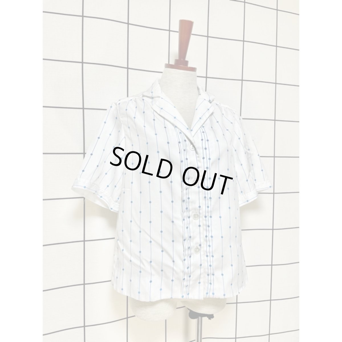 画像6: ドット  ストライプ ホワイト レトロ ヨーロッパ古着 半袖 シャツ ヴィンテージブラウス (6)