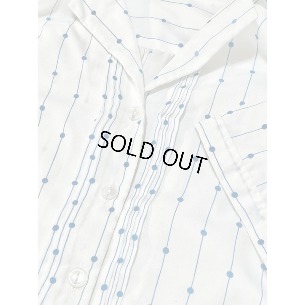 画像9: ドット  ストライプ ホワイト レトロ ヨーロッパ古着 半袖 シャツ ヴィンテージブラウス (9)