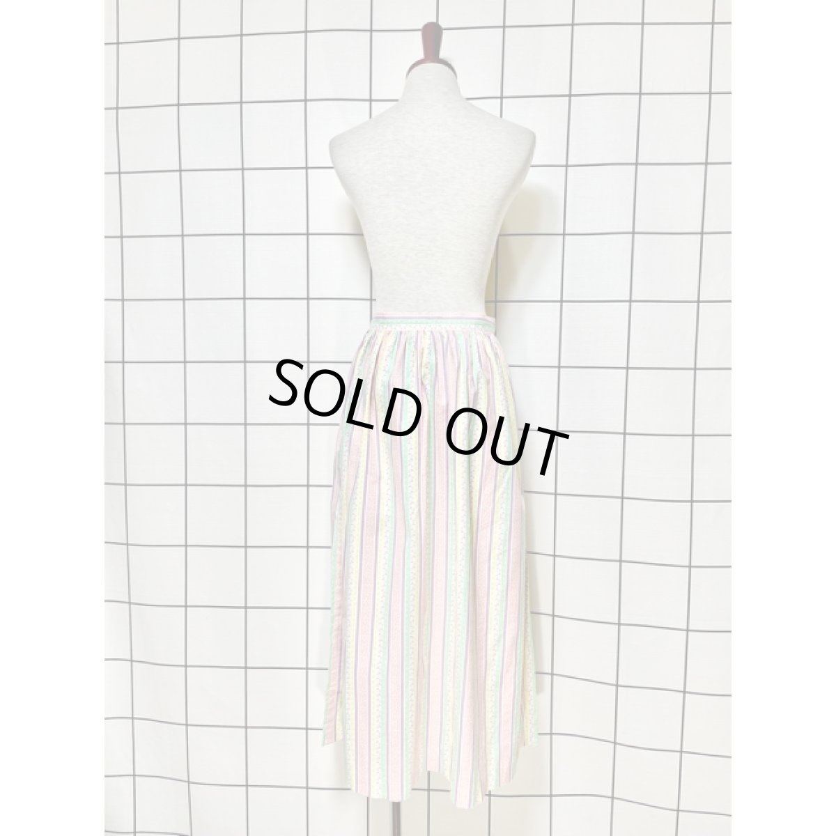 画像5: ストライプ 小花柄 ポップ 前開き レトロ USA古着 ヴィンテージスカート (5)