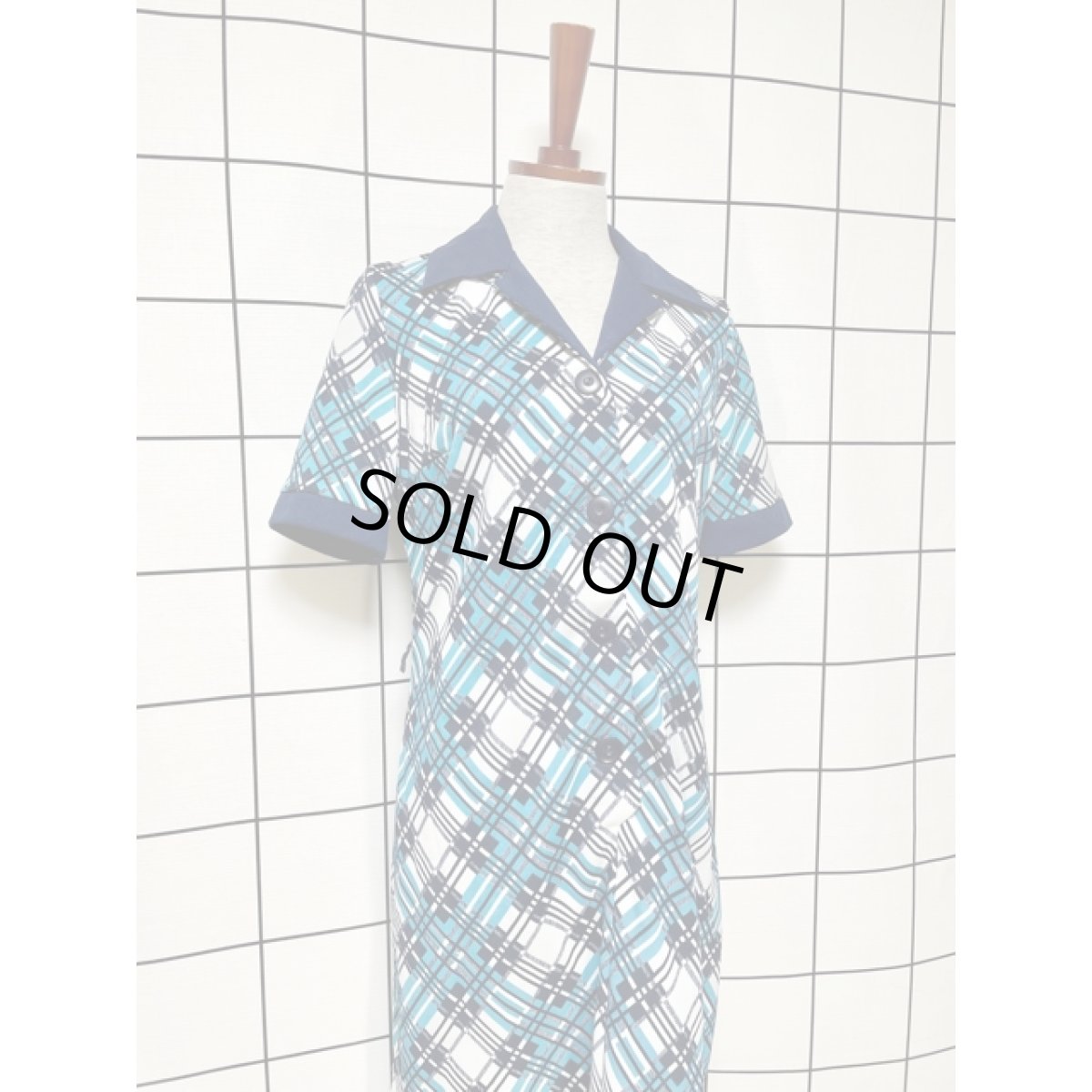 画像6: チェック柄 70's 半袖 レトロ ヨーロッパ古着 ヴィンテージワンピース【V8495】 (6)