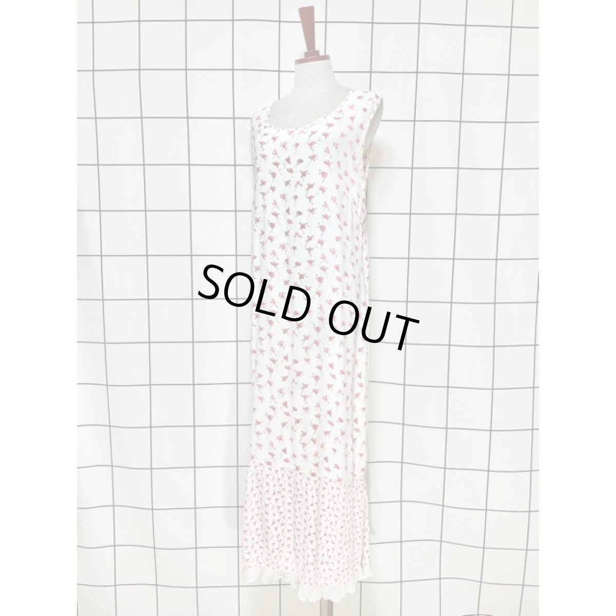 画像2: India ホワイト 花柄 ノースリーブ レトロ 古着 ワンピース【8494】 (2)