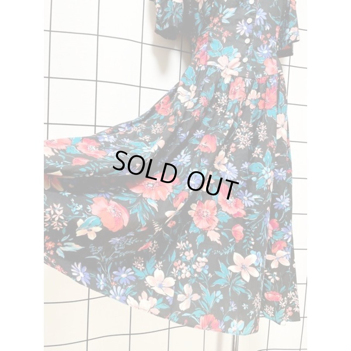 画像11: アンティークフラワー柄 レース襟 ビッグカラー バックリボン ブラック 黒 ガーリー レトロ USA古着 ヴィンテージワンピース (11)