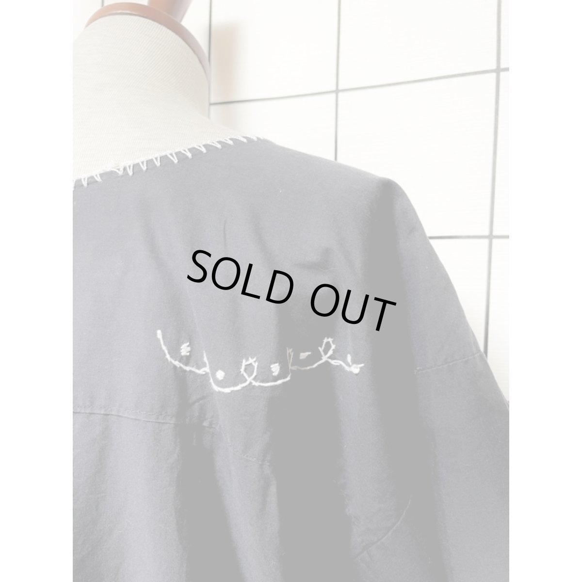 画像3: アメリカ古着 鳥刺繍 フォークロア 半袖 レトロ ヴィンテージメキシカンドレス ブラック 黒 (3)