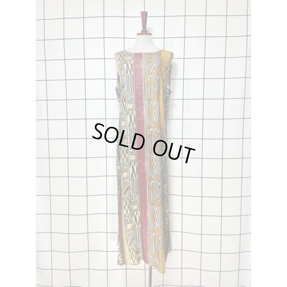 画像1: ★★50％OFF BIGSALE 対象商品★★ メキシコ製 エスニック柄 バックウエストリボン ノースリーブ レトロ 古着 ヴィンテージワンピース (1)