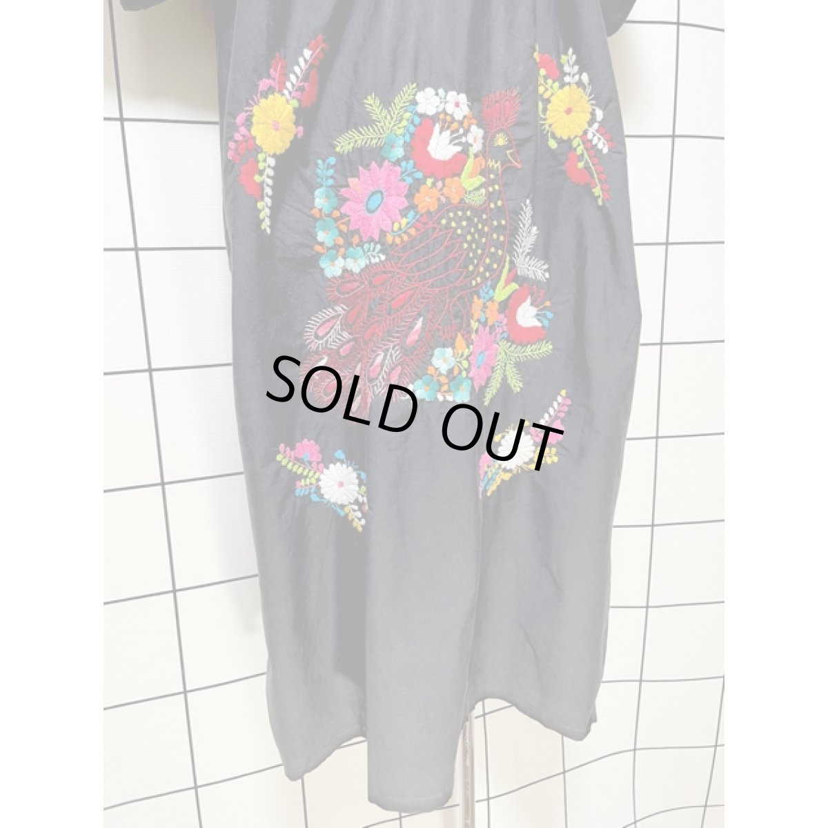 画像9: アメリカ古着 鳥刺繍 フォークロア 半袖 レトロ ヴィンテージメキシカンドレス ブラック 黒 (9)