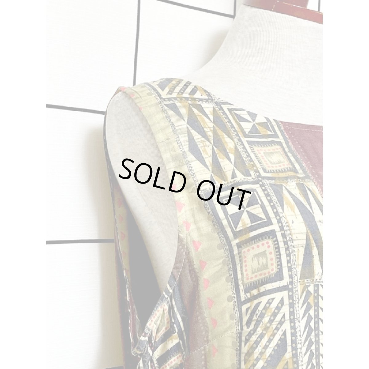 画像7: メキシコ製 エスニック柄 バックウエストリボン ノースリーブ レトロ 古着 ヴィンテージワンピース (7)