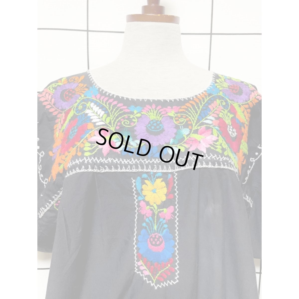 画像8: アメリカ古着 鳥刺繍 フォークロア 半袖 レトロ ヴィンテージメキシカンドレス ブラック 黒 (8)