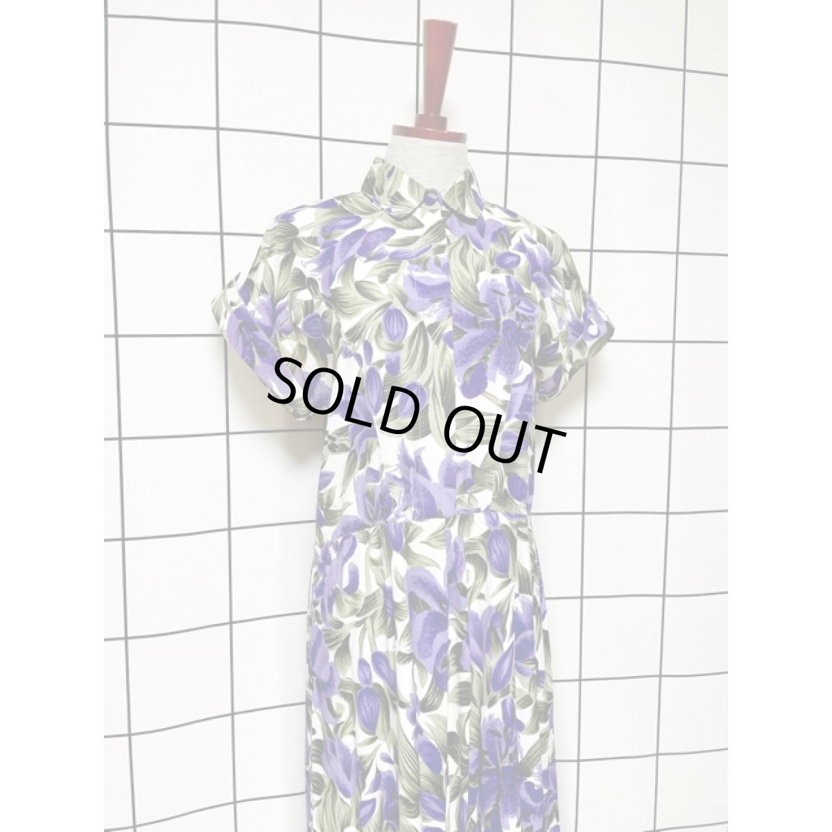 画像3: アメリカ古着 花柄 半袖 レトロ ヴィンテージワンピース パープル グリーン ホワイト【V8524】 (3)