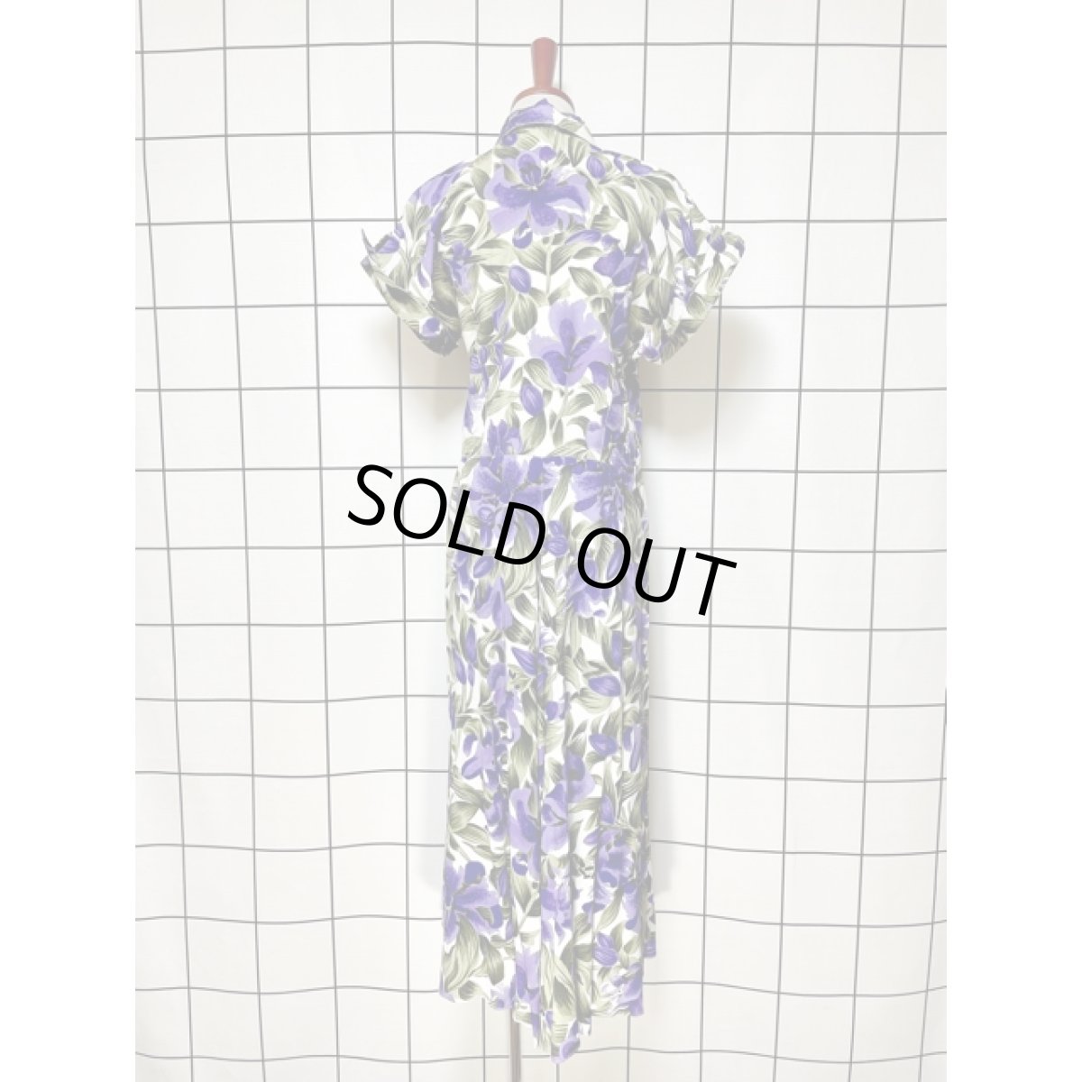 画像2: アメリカ古着 花柄 半袖 レトロ ヴィンテージワンピース パープル グリーン ホワイト【V8524】 (2)