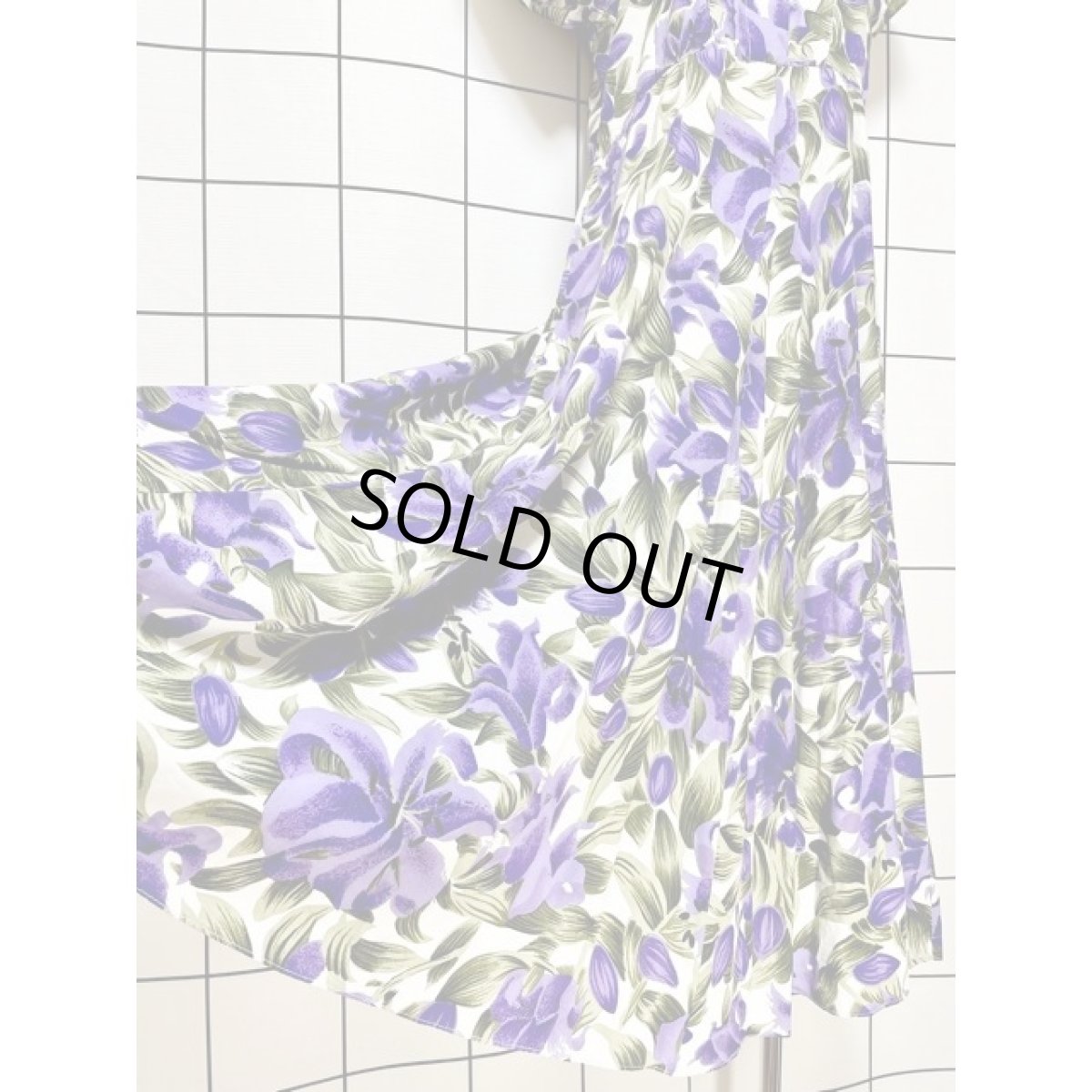 画像9: アメリカ古着 花柄 半袖 レトロ ヴィンテージワンピース パープル グリーン ホワイト【V8524】 (9)