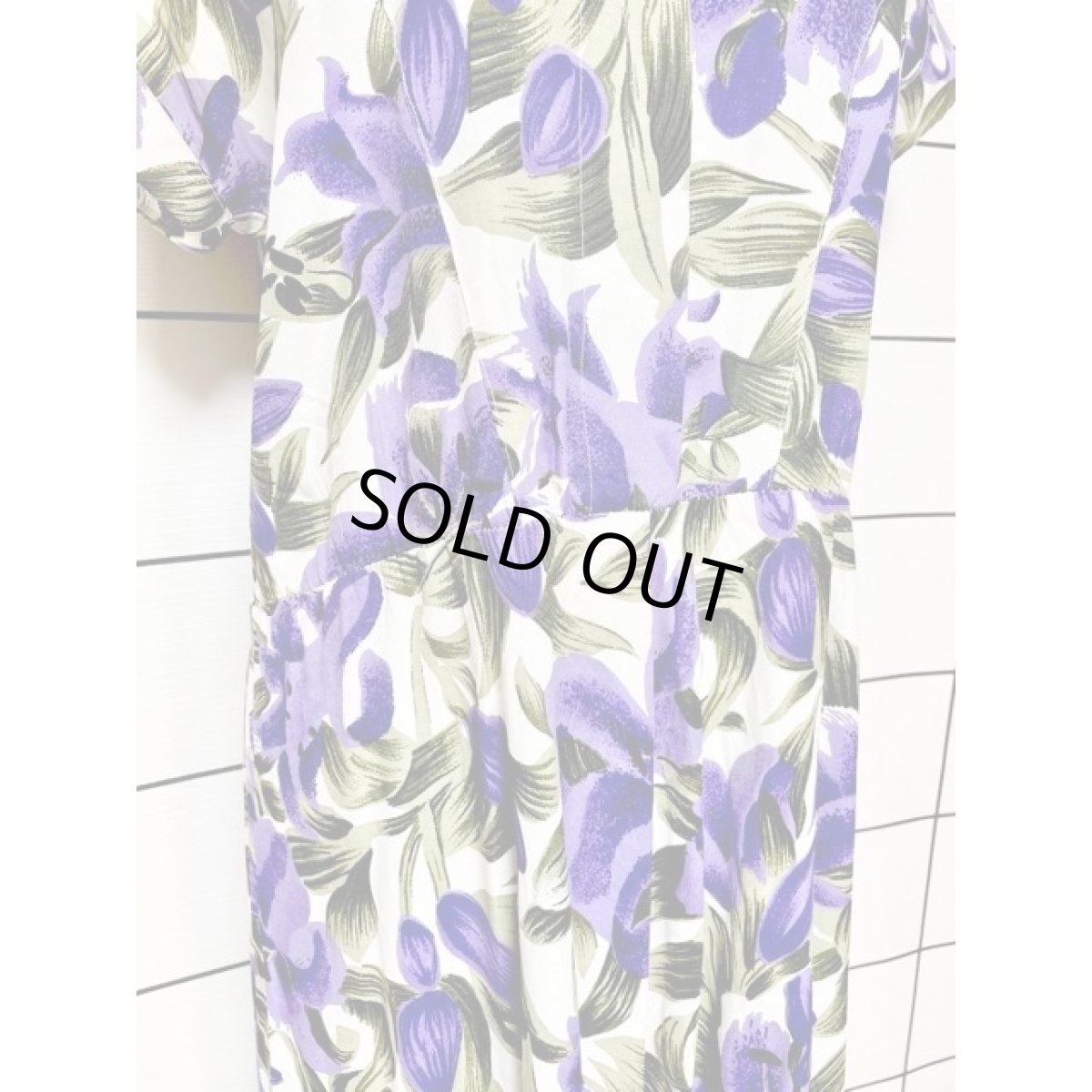 画像7: アメリカ古着 花柄 半袖 レトロ ヴィンテージワンピース パープル グリーン ホワイト【V8524】 (7)