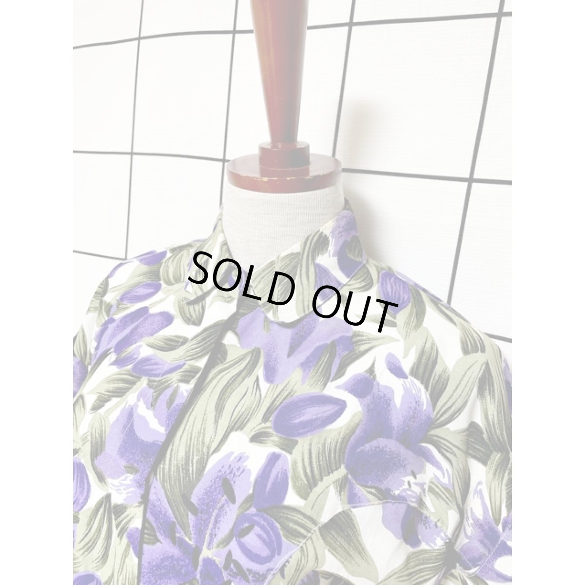 画像4: アメリカ古着 花柄 半袖 レトロ ヴィンテージワンピース パープル グリーン ホワイト【V8524】 (4)