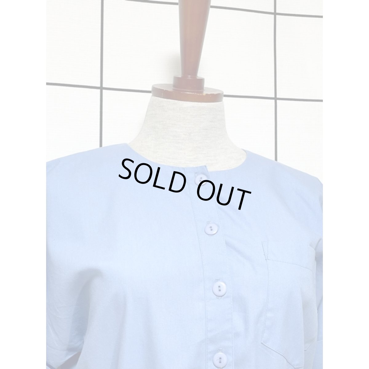 画像5: アメリカ古着 無地 ウエストゴム 半袖 レトロ ヴィンテージワンピース ライトブルー (5)