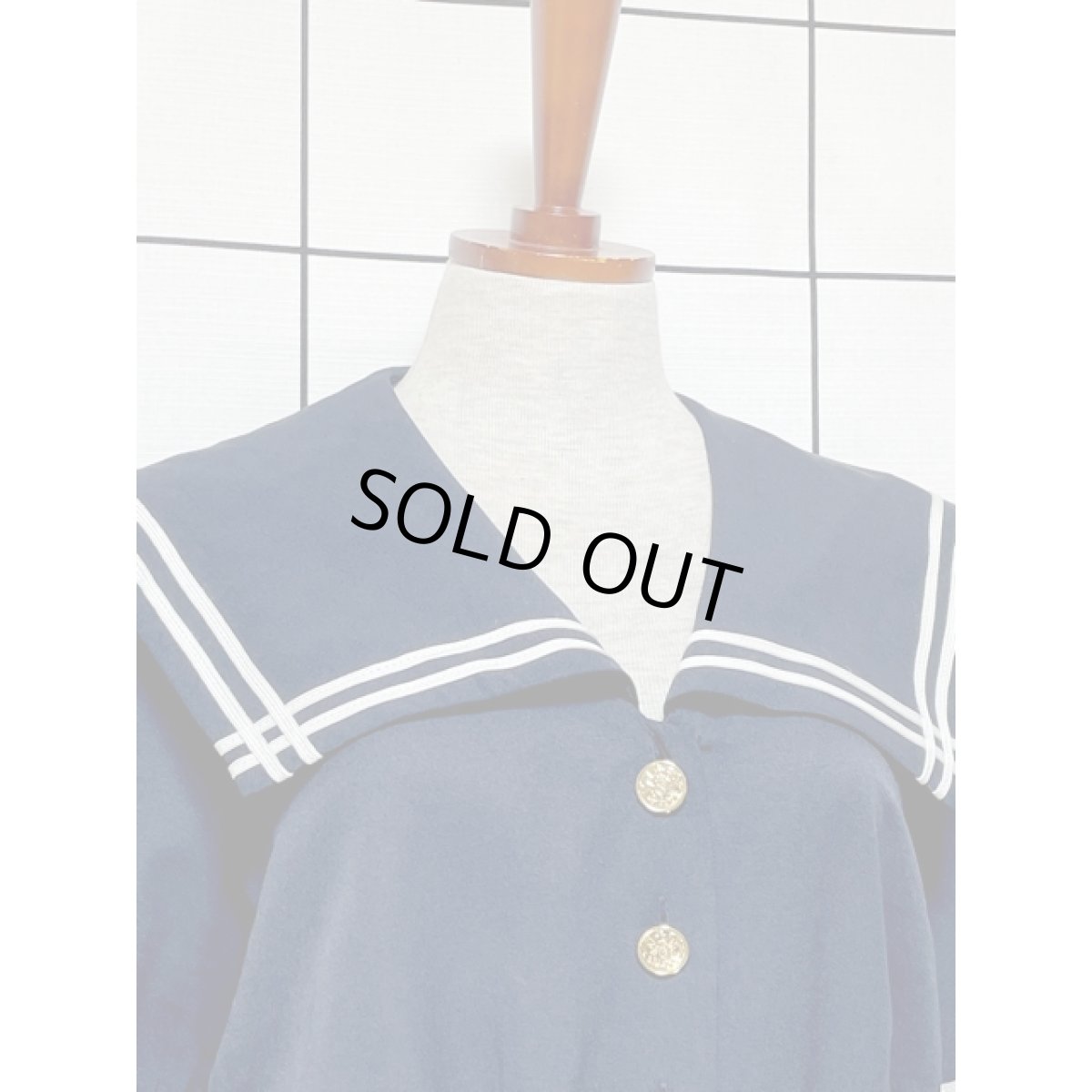 画像6: アメリカ古着 セーラー襟 ビックカラー 前開き 半袖 ヴィンテージシャツワンピース ネイビー ホワイト【V8585】 (6)