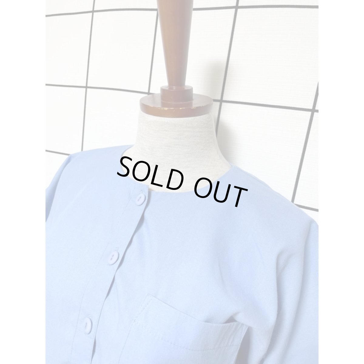 画像4: アメリカ古着 無地 ウエストゴム 半袖 レトロ ヴィンテージワンピース ライトブルー (4)