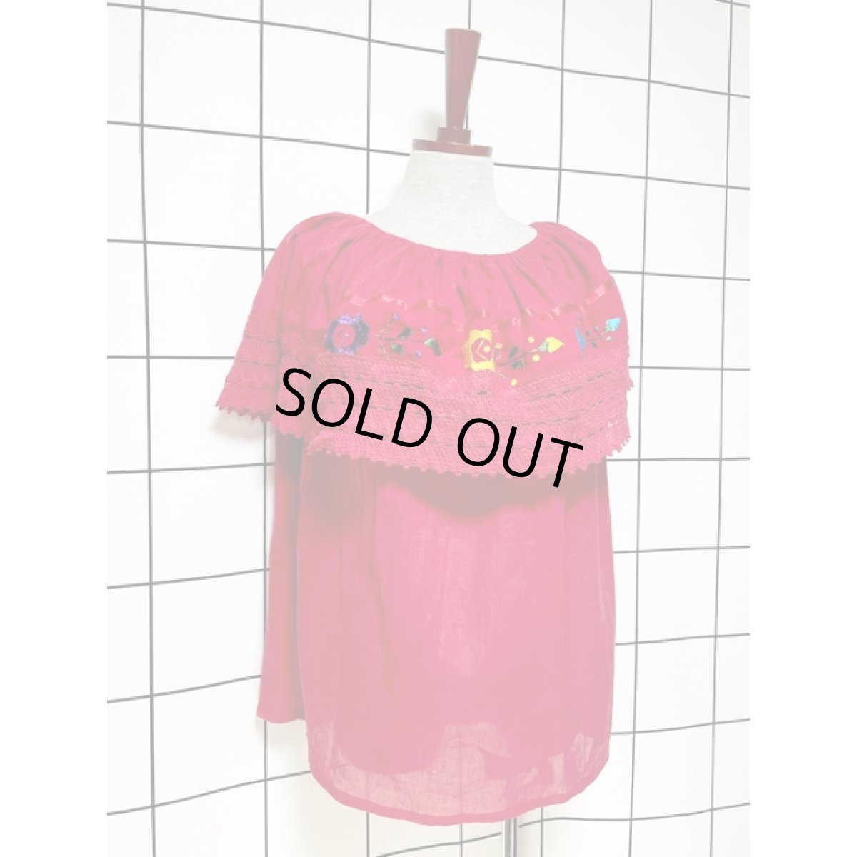 画像4: メキシカン刺繍 レース レッド フォークロア レトロ 古着 メキシコ製ヴィンテージ刺繍ブラウス (4)