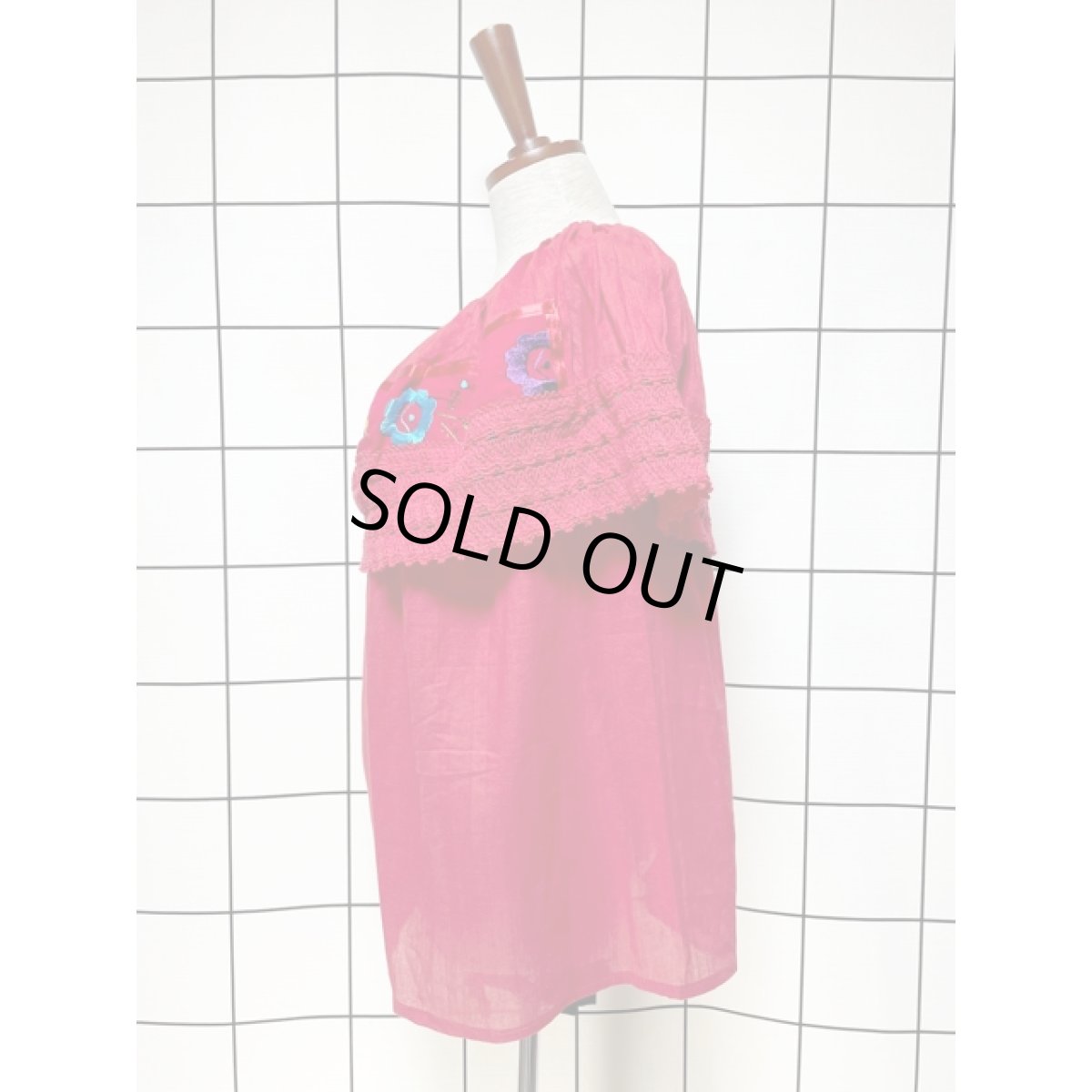 画像2: メキシカン刺繍 レース レッド フォークロア レトロ 古着 メキシコ製ヴィンテージ刺繍ブラウス (2)