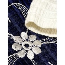画像9: お花刺繍 70年代 半袖 昭和レトロ 国産古着 レトロワンピース ネイビー (9)