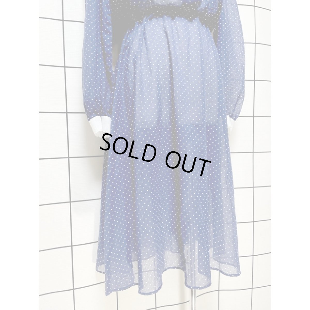 画像8: レース襟 リボン ドット柄 ネイビー ホワイト レトロ 長袖 USA古着 ヴィンテージワンピース【V8619】 (8)