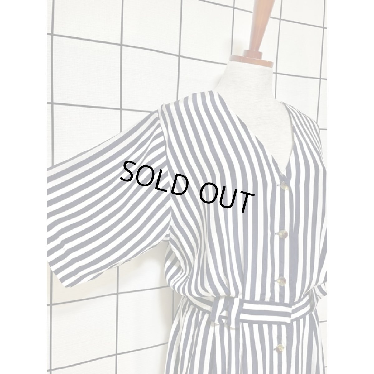 画像6: USA古着 ワンピース ヴィンテージ ストライプ柄 前開き レトロ  (6)