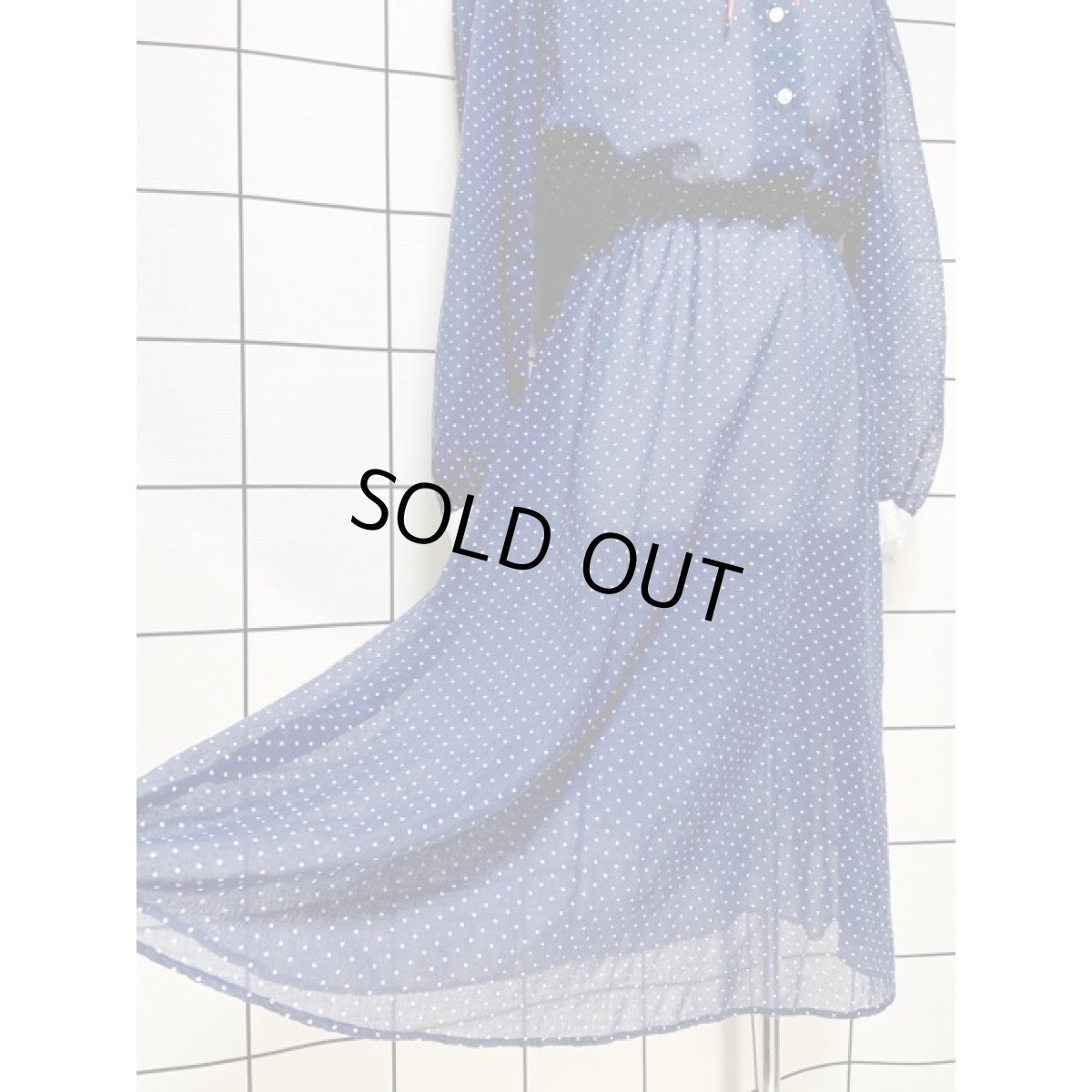 画像9: レース襟 リボン ドット柄 ネイビー ホワイト レトロ 長袖 USA古着 ヴィンテージワンピース【V8619】 (9)