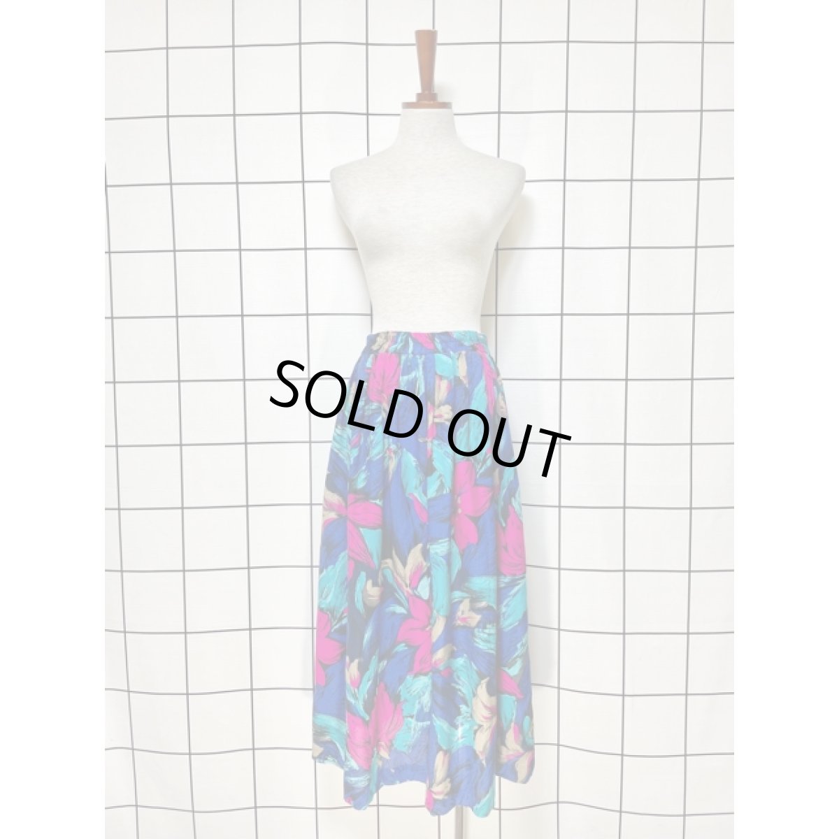 画像2: ヨーロッパ古着 アート調 花柄 ウエストゴム レトロ ヴィンテージスカート (2)