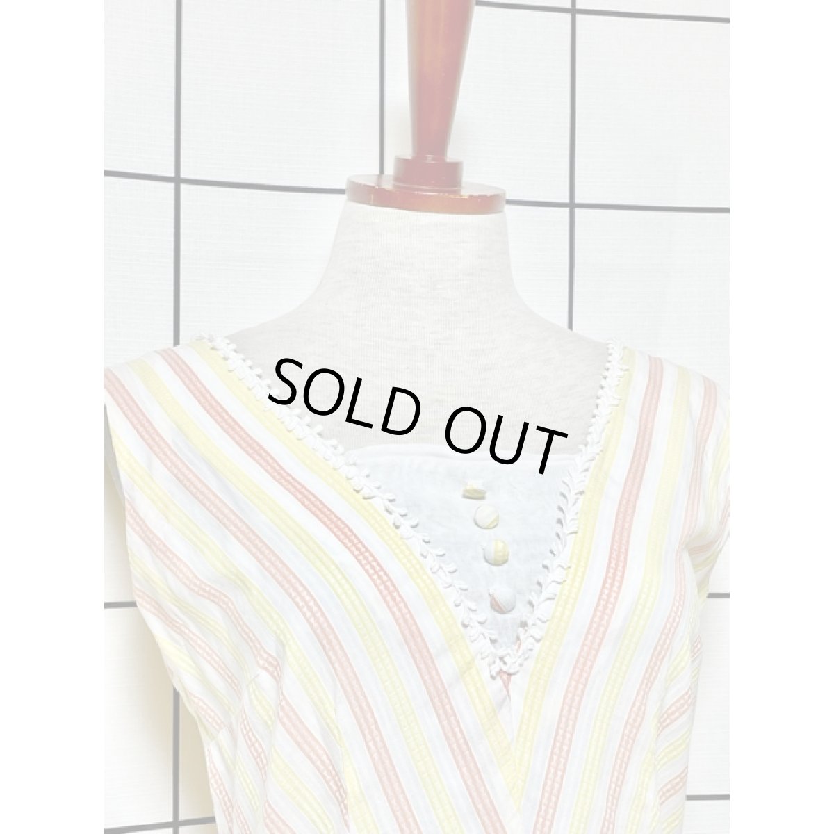 画像6: アメリカ古着 レトロポップ Aライン ストライプ ボーダー ノースリーブ ヴィンテージワンピース【V8631】 (6)