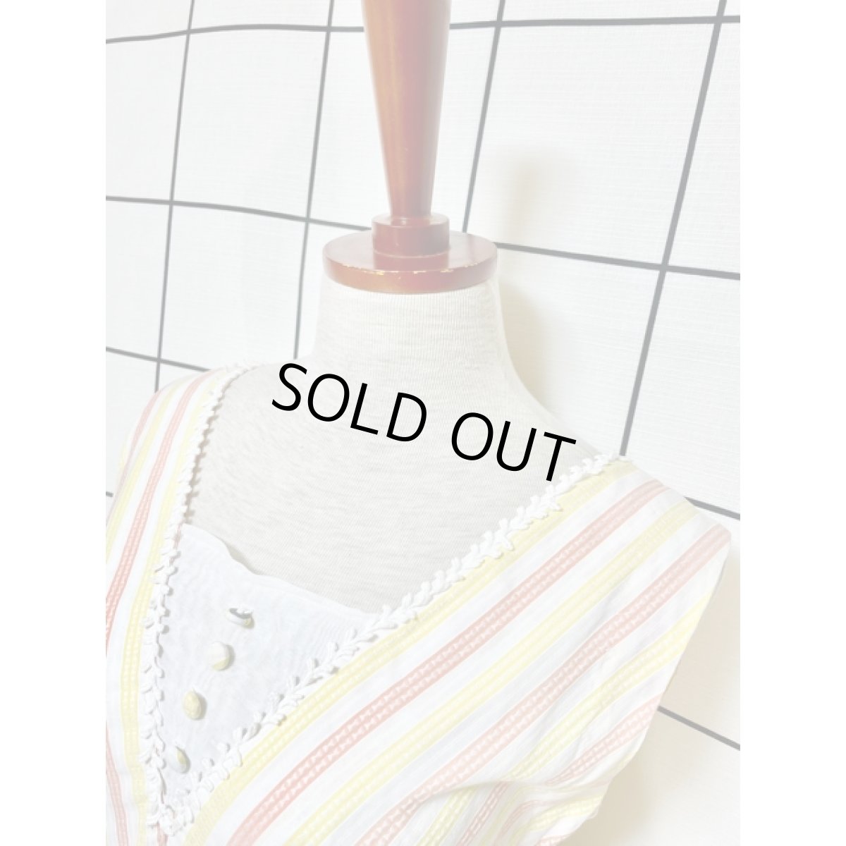 画像5: アメリカ古着 レトロポップ Aライン ストライプ ボーダー ノースリーブ ヴィンテージワンピース【V8631】 (5)