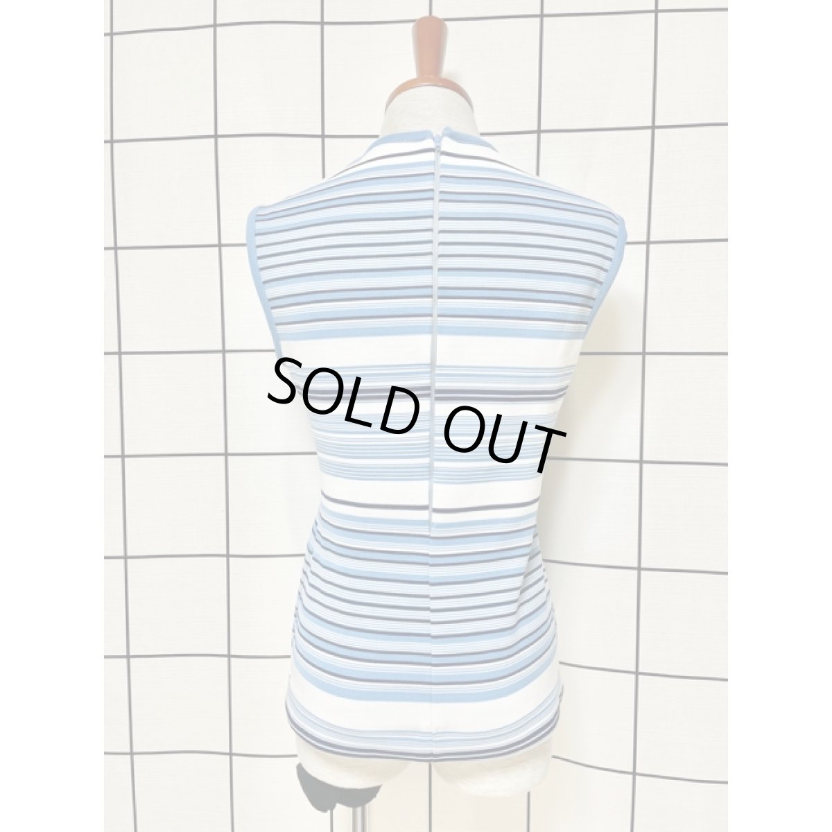 画像2: アメリカ古着 ボーダー柄 レトロ ノースリーブ シャツ ヴィンテージトップス (2)