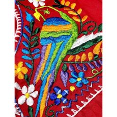 画像10: メキシカン花刺繍 鳥刺繍 レトロ 古着 ヴィンテージブラウス レッド【8646】 (10)