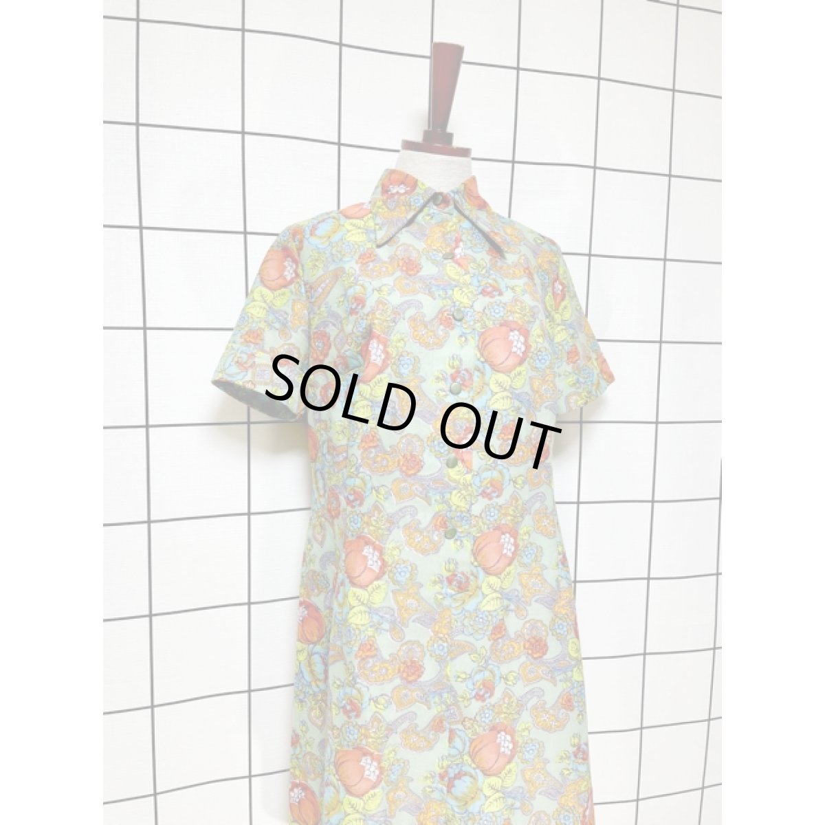 画像4: フランス古着 ヨーロッパ古着 ボタニカル柄 半袖 レトロ ヴィンテージワンピース【V8657】 (4)