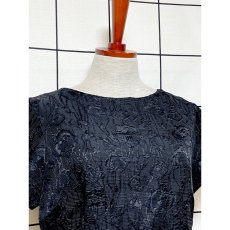 画像5: アメリカ古着 花模様織り 結婚式 パーティー フォーマル クラシカル ヴィンテージドレス ブラック 黒 (5)