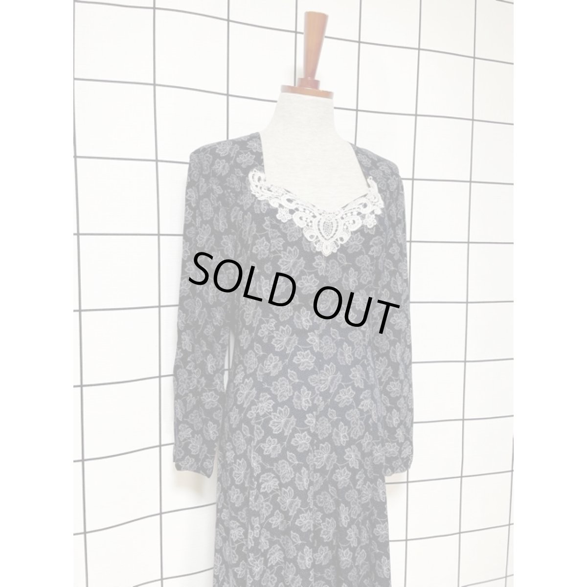 画像3: アメリカ古着 カットワークレース ピンドット 花柄 ワイドパンツ 長袖 レトロ ヴィンテージオールインワン (3)