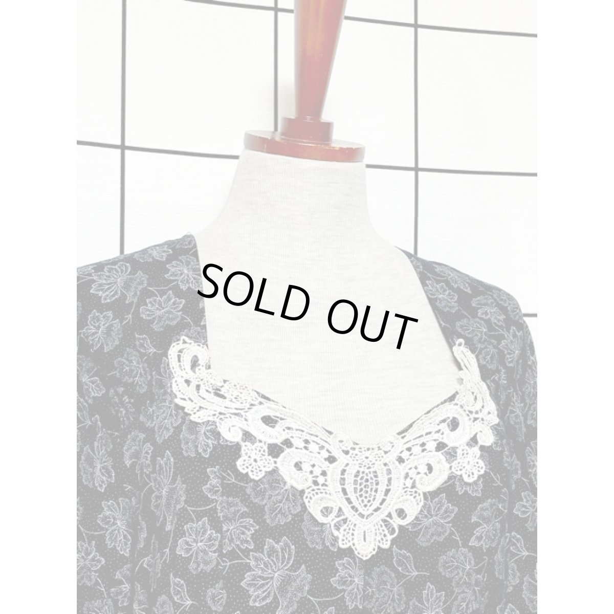 画像5: アメリカ古着 カットワークレース ピンドット 花柄 ワイドパンツ 長袖 レトロ ヴィンテージオールインワン (5)